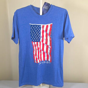 Home of the Brave Men's Blue USA Flag Patriotic Graphic Crew Neck T-Shirt M